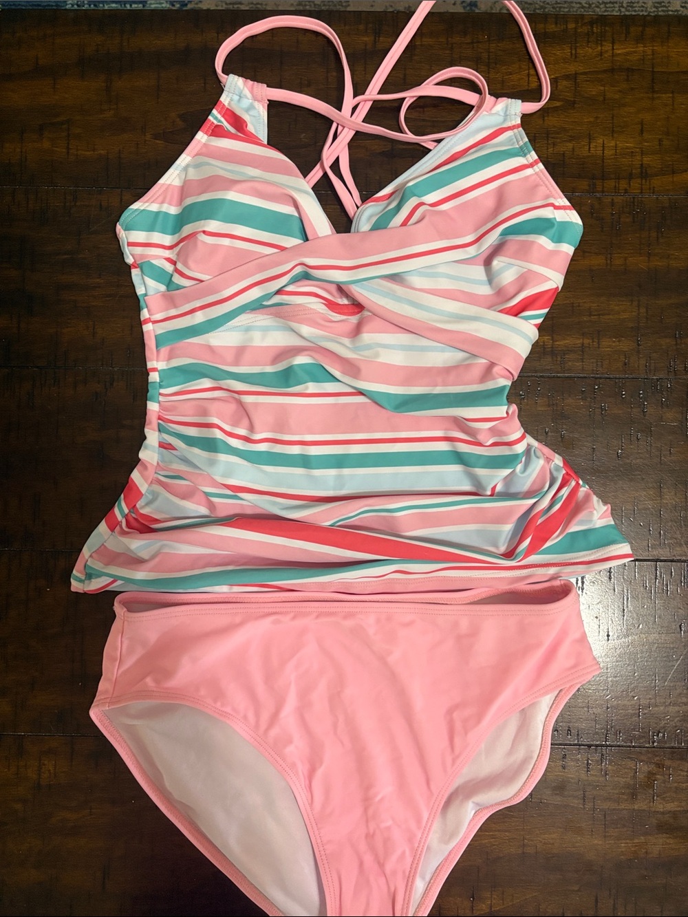 Women’s Pink Striped Tankini Set - Pink Multi